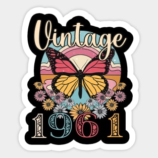 Floral Butterfly Retro Vintage 1961 62nd Birthday Sticker